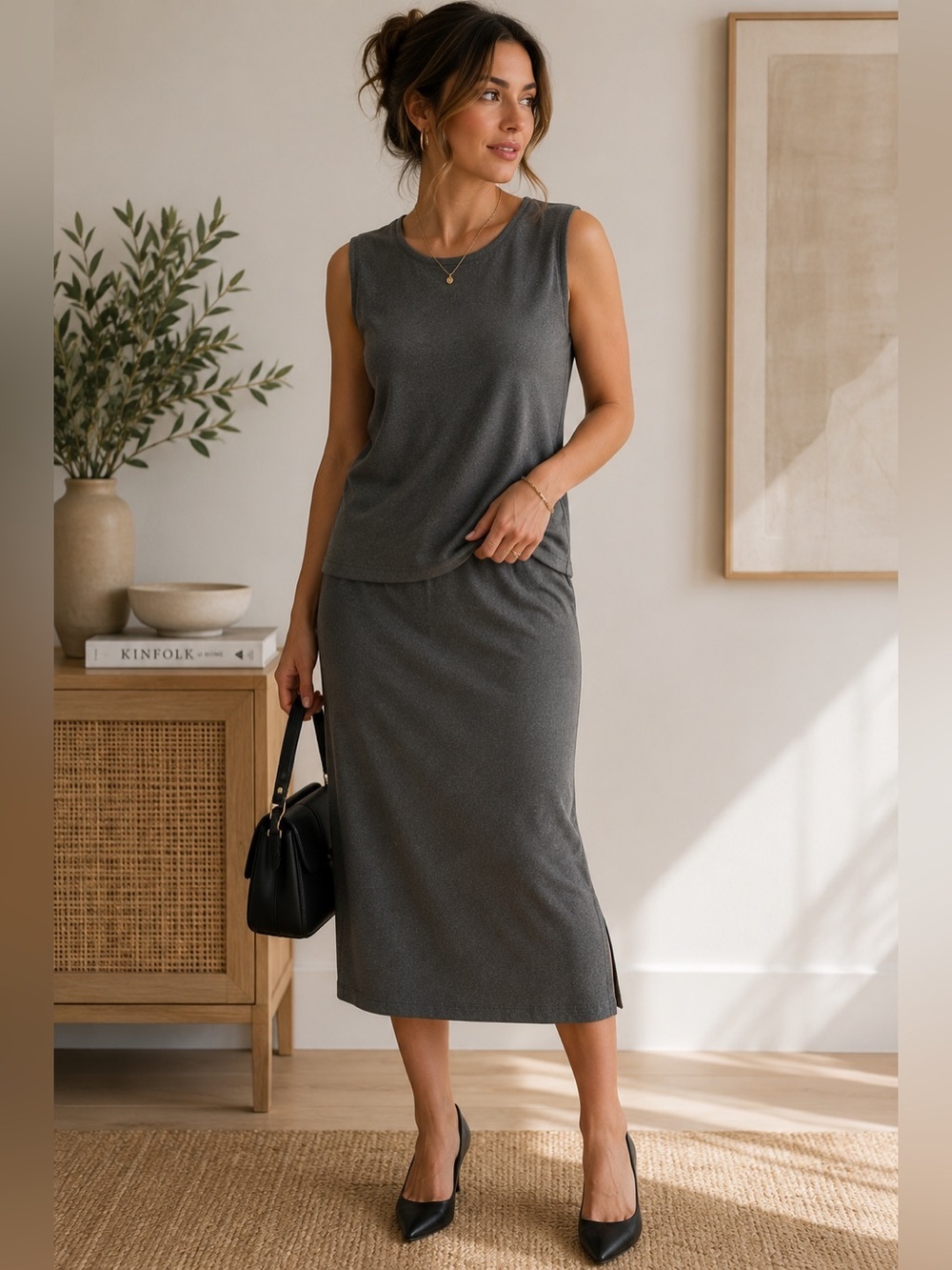 Vintage Kathie Lee Collection Gray 2-Piece Skirt Suit Set Women’s Small